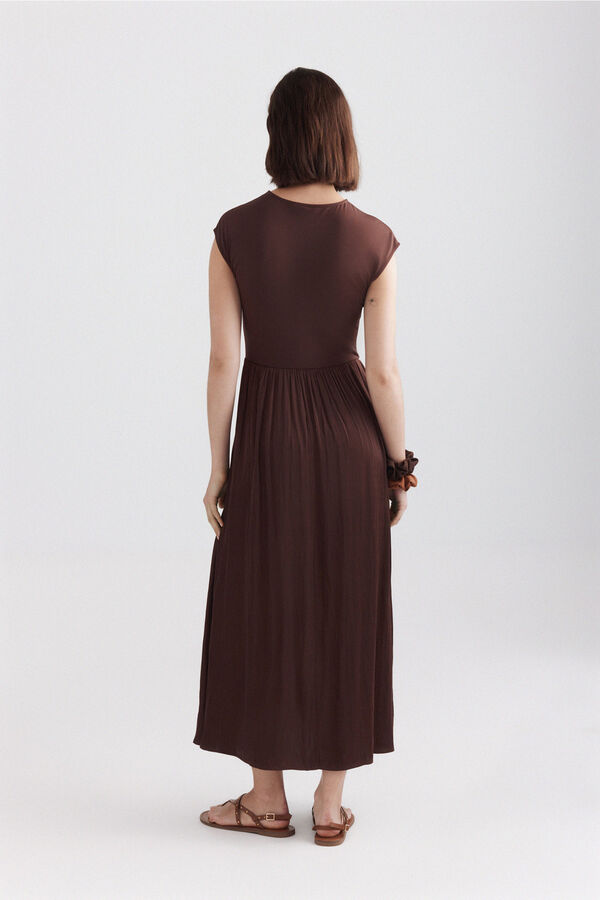 Springfield Bimaterial midi dress brown