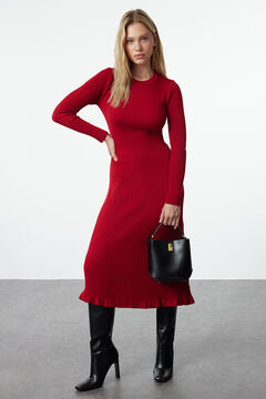 Trendyol Vestido midi de malha manga comprida ajustado