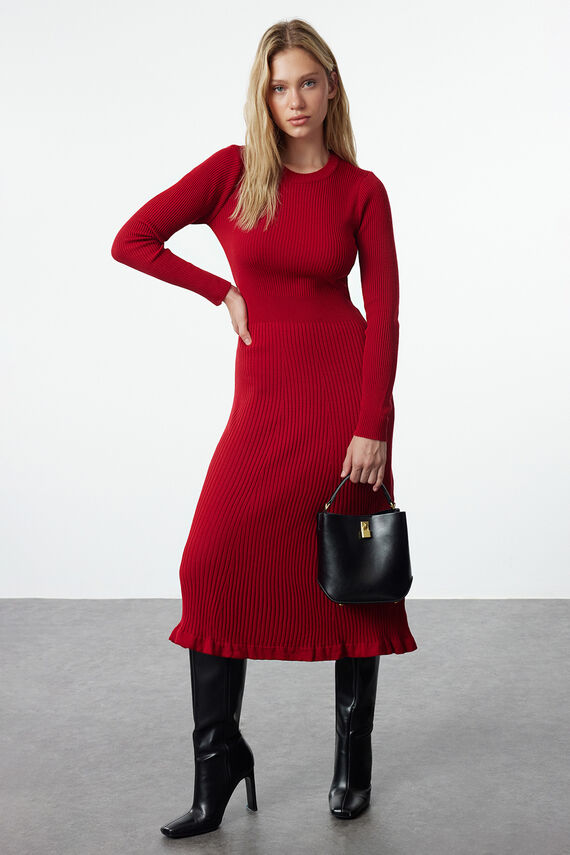 Vestido midi de punto manga larga ajustado