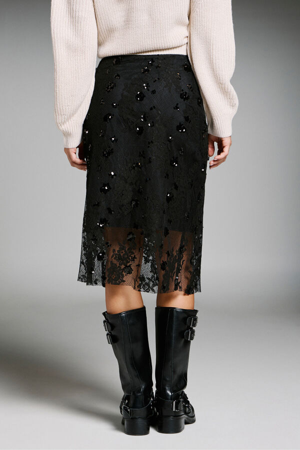 Only Sequinned midi skirt black