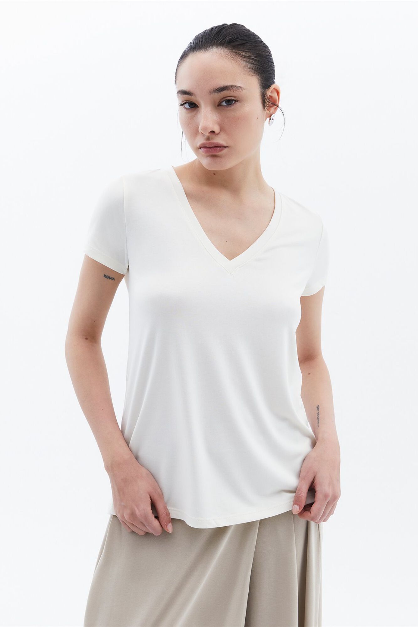Oxxo T-shirt de manga curta com decote em bico