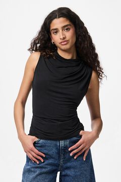 Pieces Drapiertes &auml;rmelloses Top Schwarz