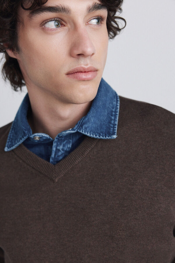 Springfield V-neck basic jumper brown