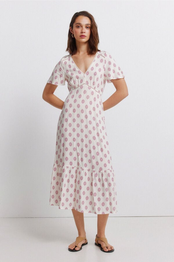 Springfield Robe midi en dentelle &agrave; manches courtes blanc