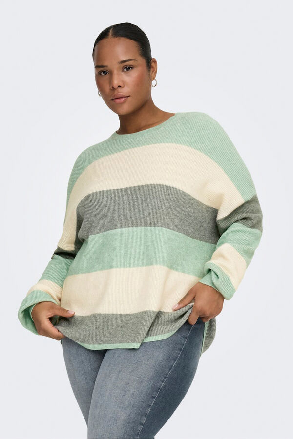 Only Carmakoma Striped plus size jumper beige