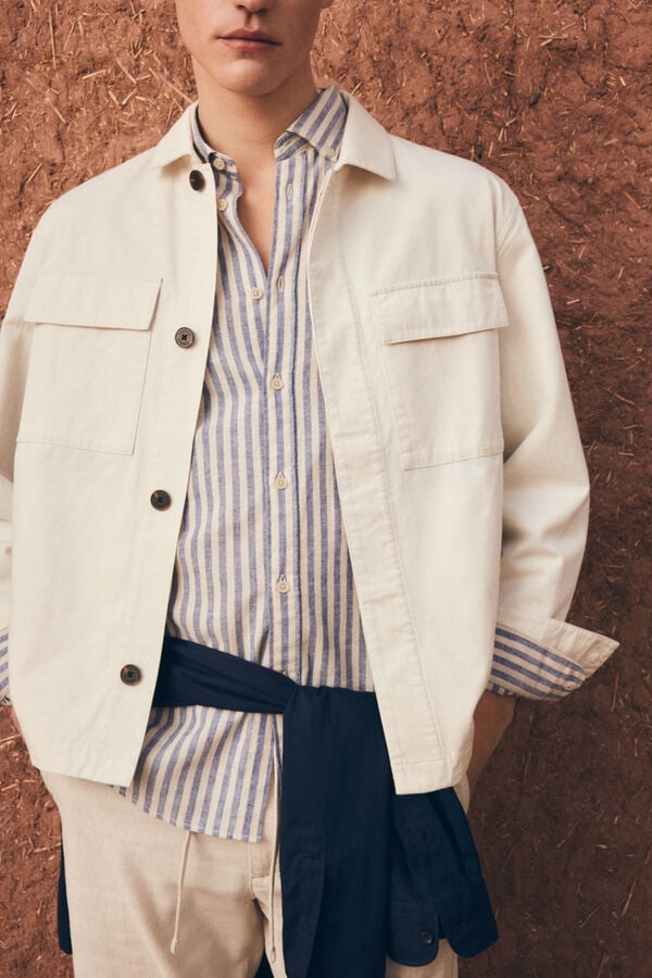 Springfield Sobrecamisa lino algod&oacute;n overshirt fit blanco