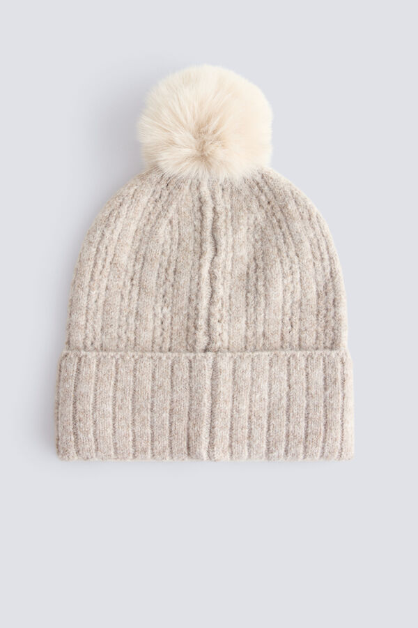 Springfield Pom pom knit beanie nude