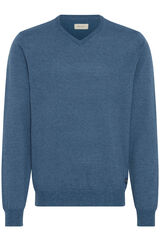 Blend jersey-knit V neck sweater blue