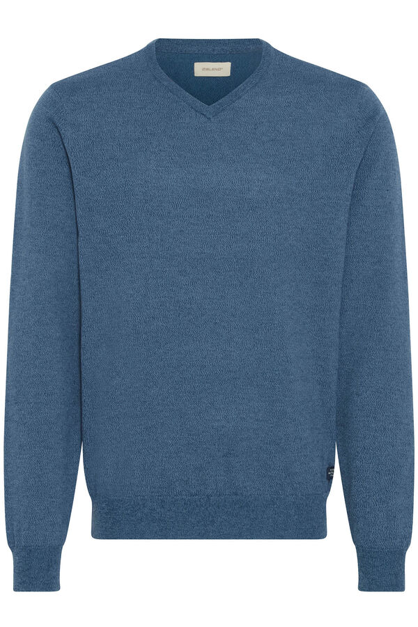 Blend jersey-knit V neck sweater blue