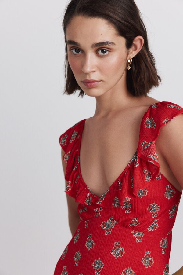 Springfield Vestido com folho no peito vermelho