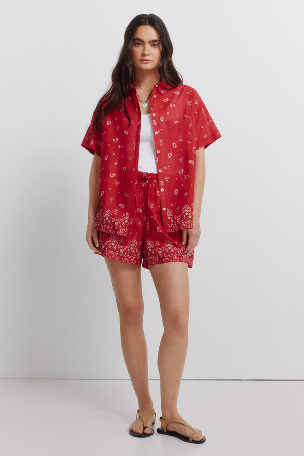 Springfield Camisa denim de manga curta azul