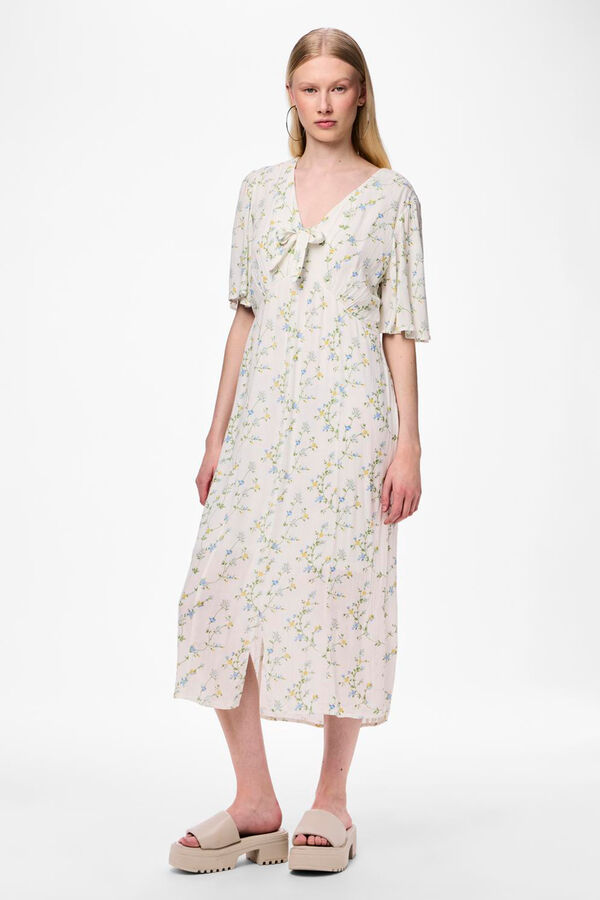 Pieces V-neck midi dress white