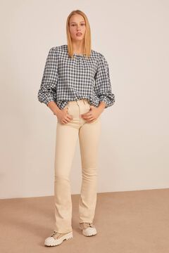 Springfield Checked floral embroidery blouse navy