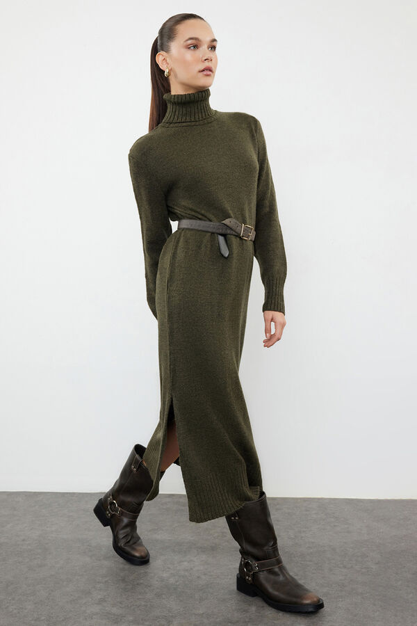 Trendyol Vestido de punto midi kaki