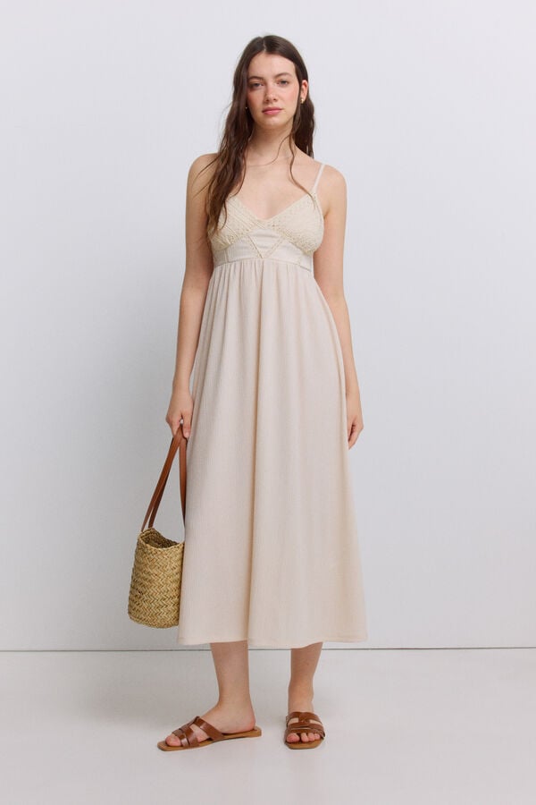 Springfield Crochet midi dress brown