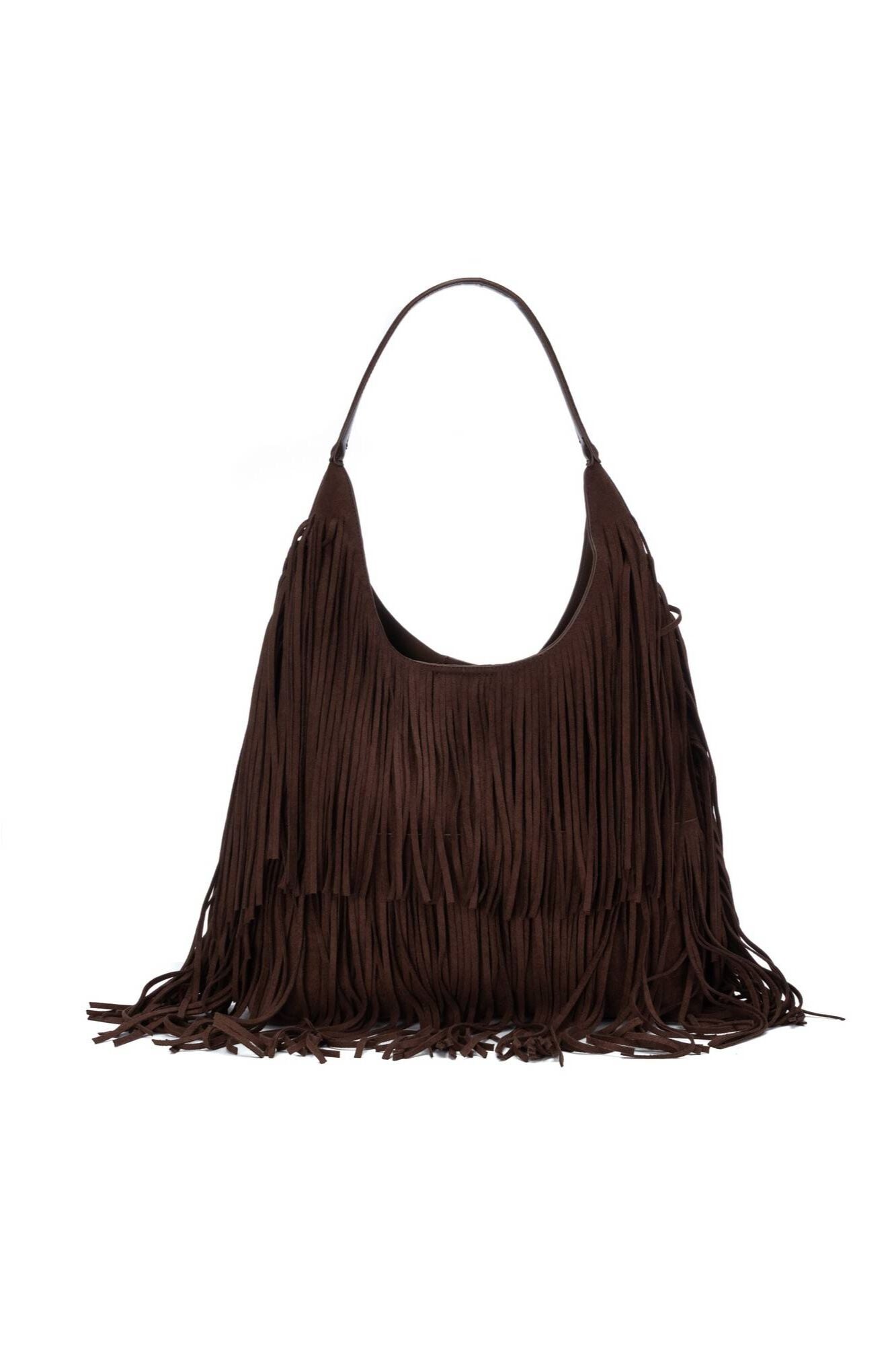 XTI Bolso antelina con flecos cremallera