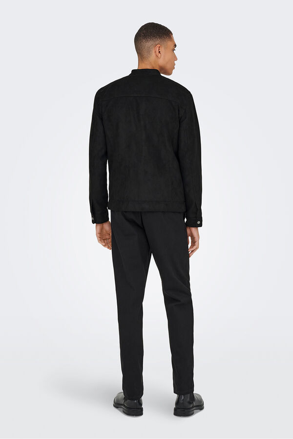 Only & Sons Biker-Jacke aus synthetischem Veloursleder Schwarz