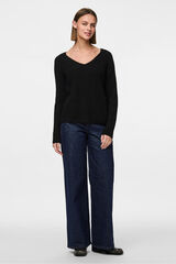 Pieces Camisola gola em bico b&aacute;sica preto