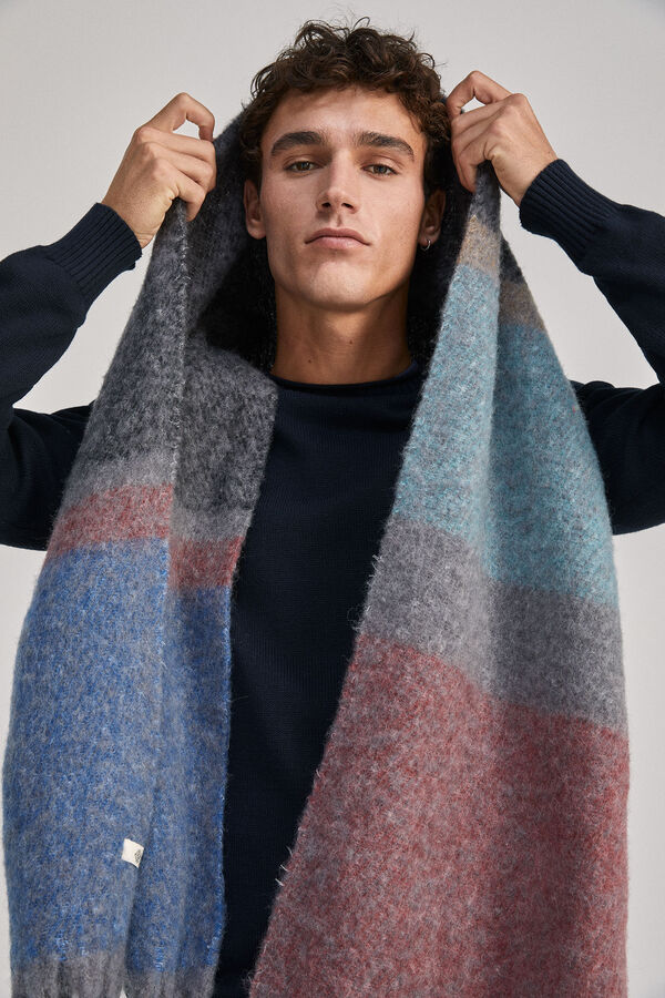 Springfield Colour block wool blend scarf navy