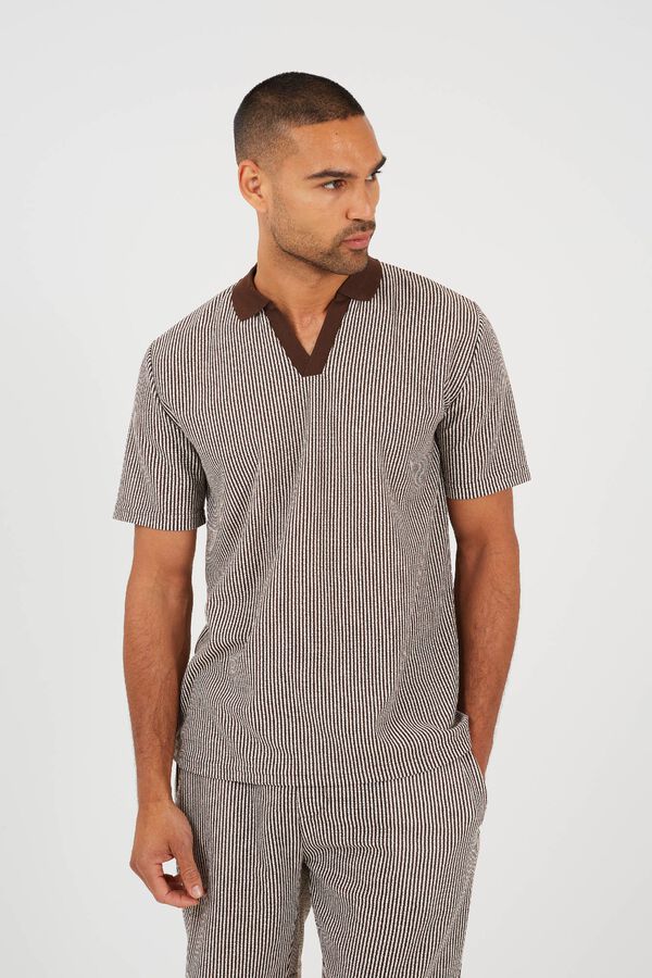 Brave Soul Striped short sleeve polo shirt nude