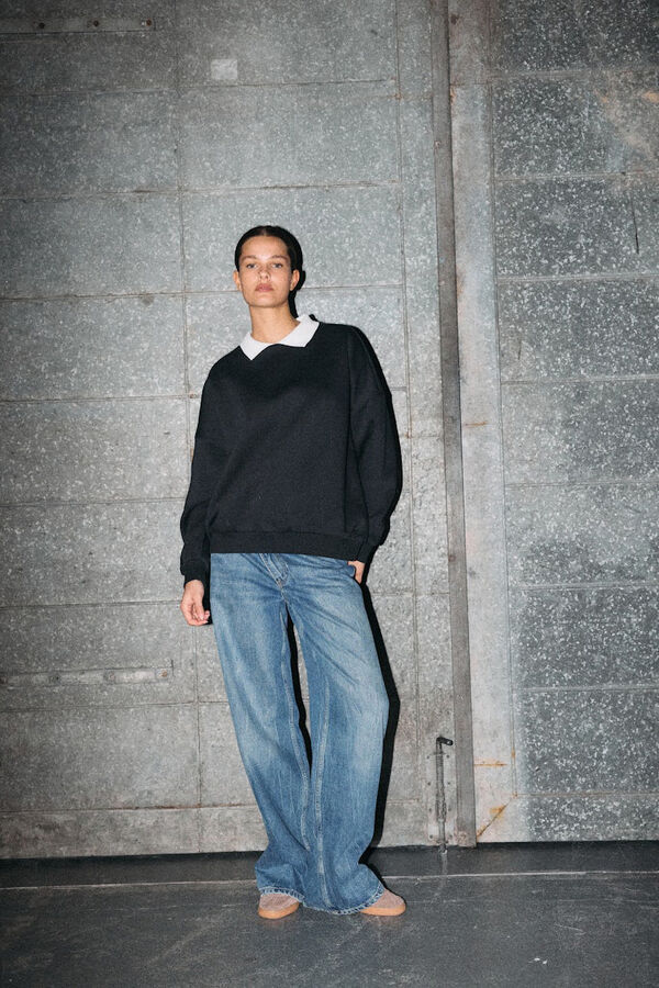 Noisy May Sudadera cuello camisa negro