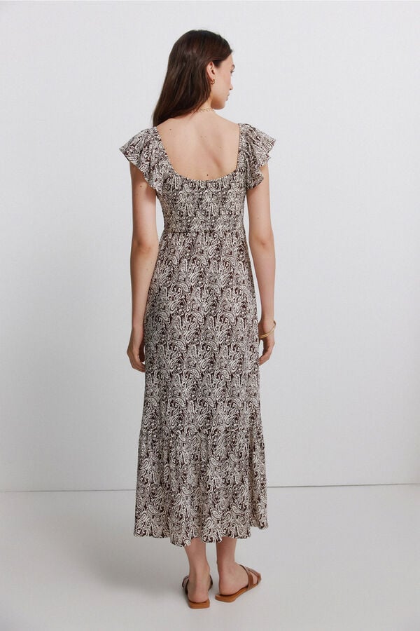 Springfield Paisley print ruffle dress beige