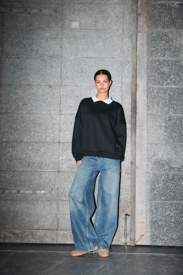 Noisy May Sudadera cuello camisa negro