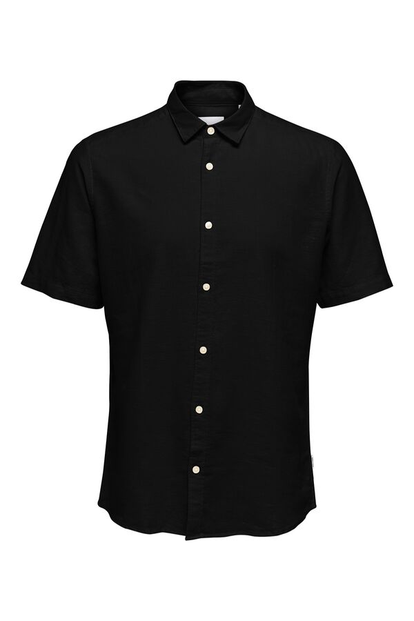 Only & Sons Camisa lino de manga corta regular fit negro