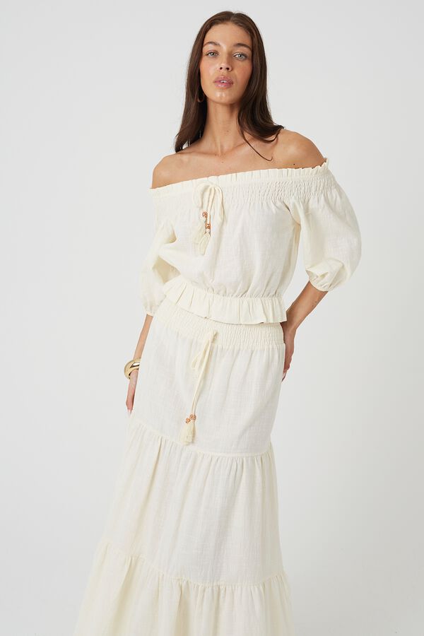 Brave Soul Long tie-waist skirt beige