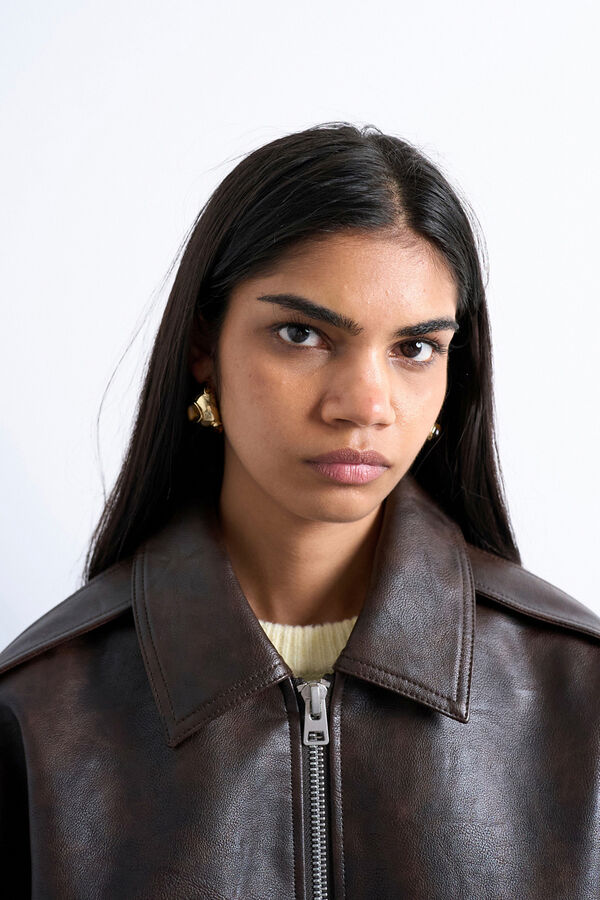 Topshop Short jacket with coated finish (polyurethane coating) Braon