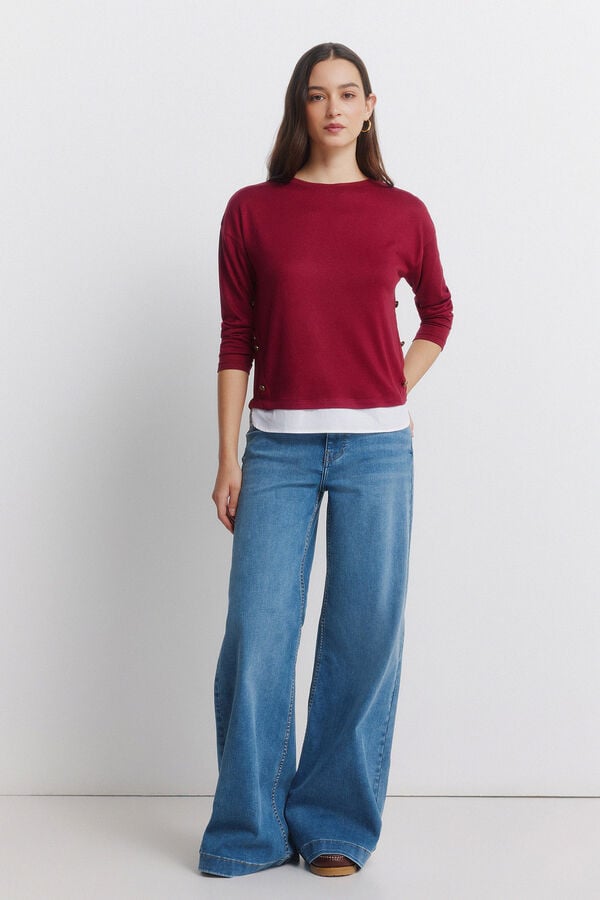 Springfield Camiseta combinada botones lateral burdeos