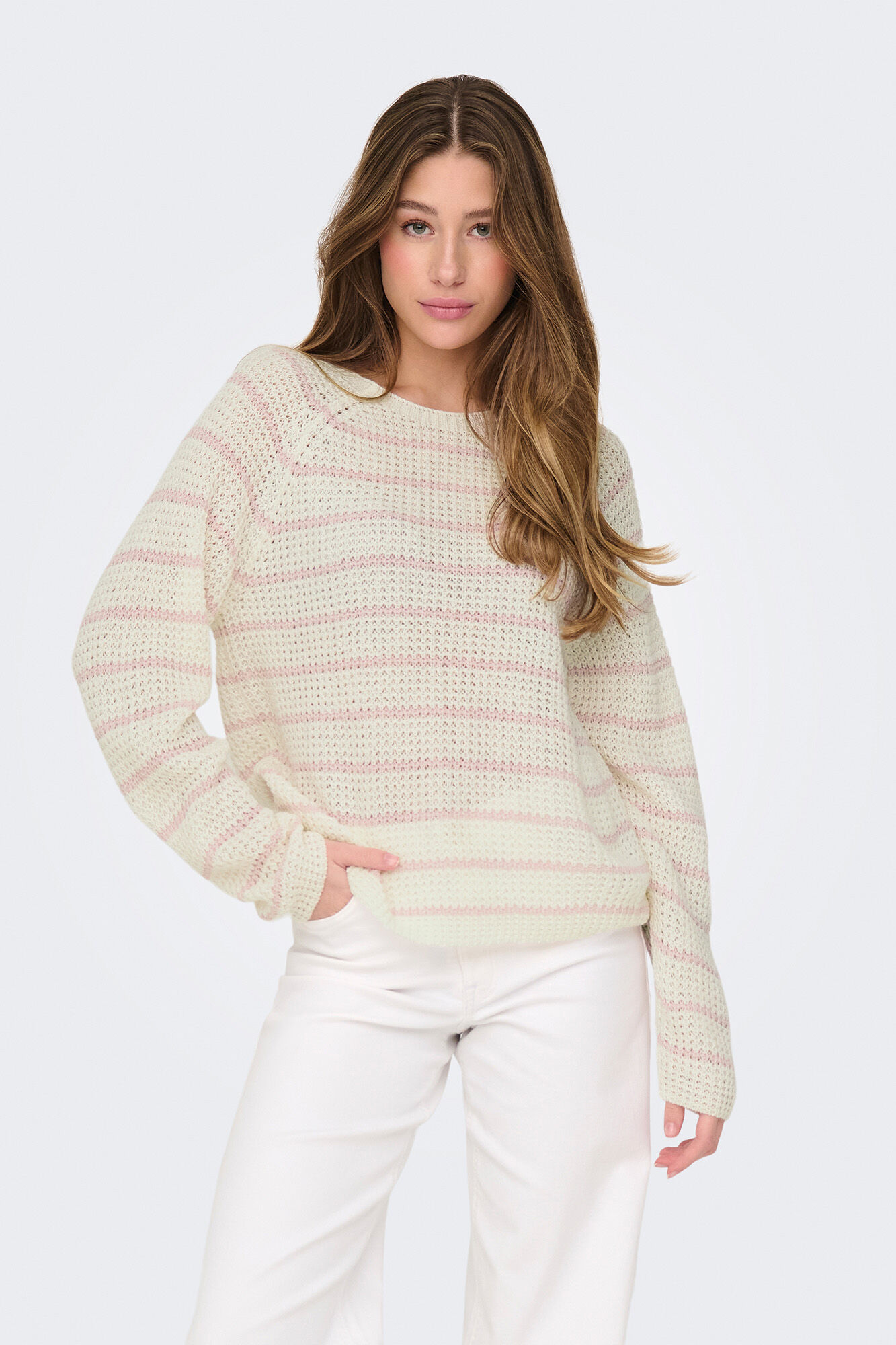 JDY lang&auml;rmelig Raglanpullover mit Rundhalsausschnitt