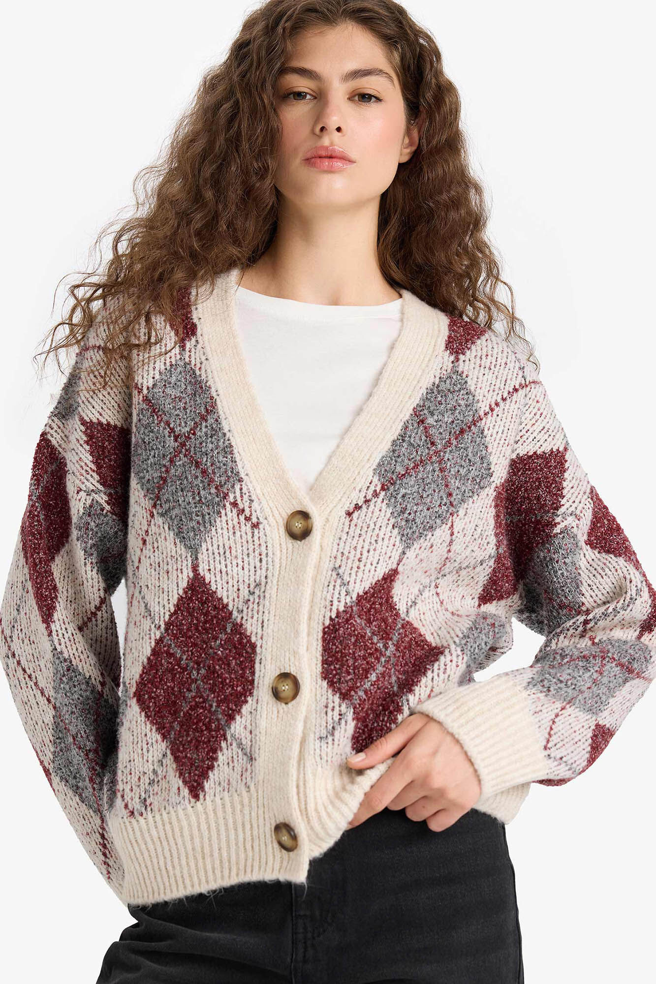 DeFacto Casaco de malha com gola em bico