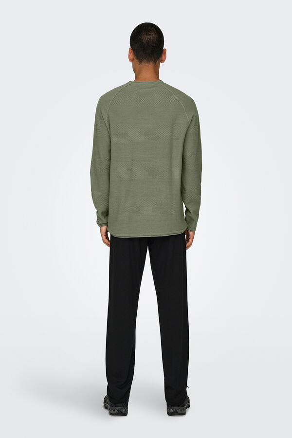 Only & Sons Su&eacute;ter masculino com gola redonda e regular fit.  verde