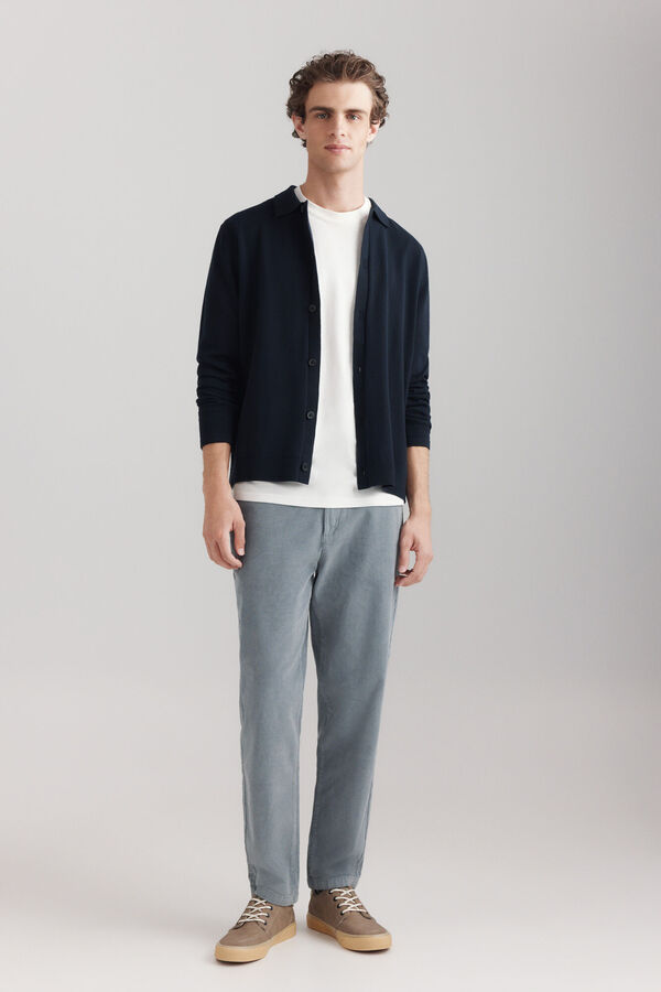 Springfield Pantalon en velours c&ocirc;tel&eacute; lav&eacute; bleu