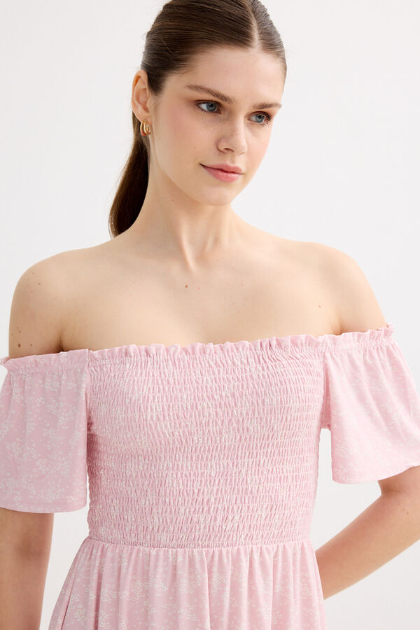 Inside Off-the-shoulder short dress pink