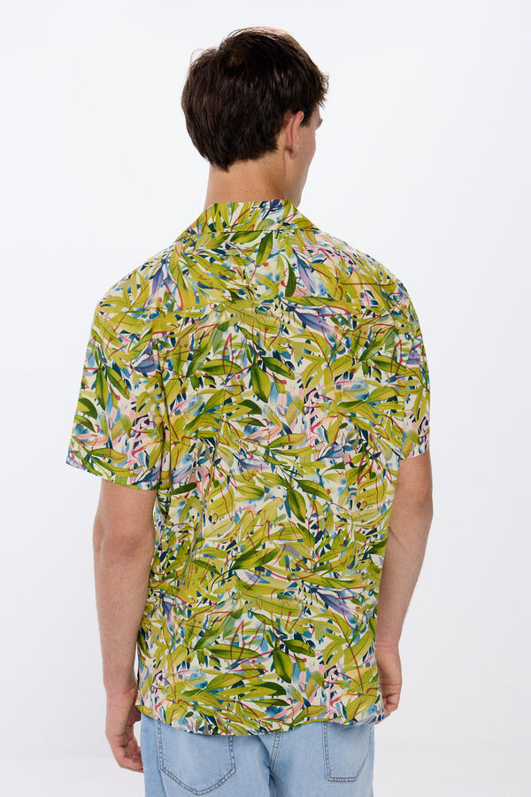 Springfield Printed viscose short-sleeved shirt ecru