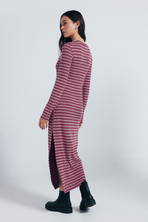 Springfield Striped structured fitted midi dress red