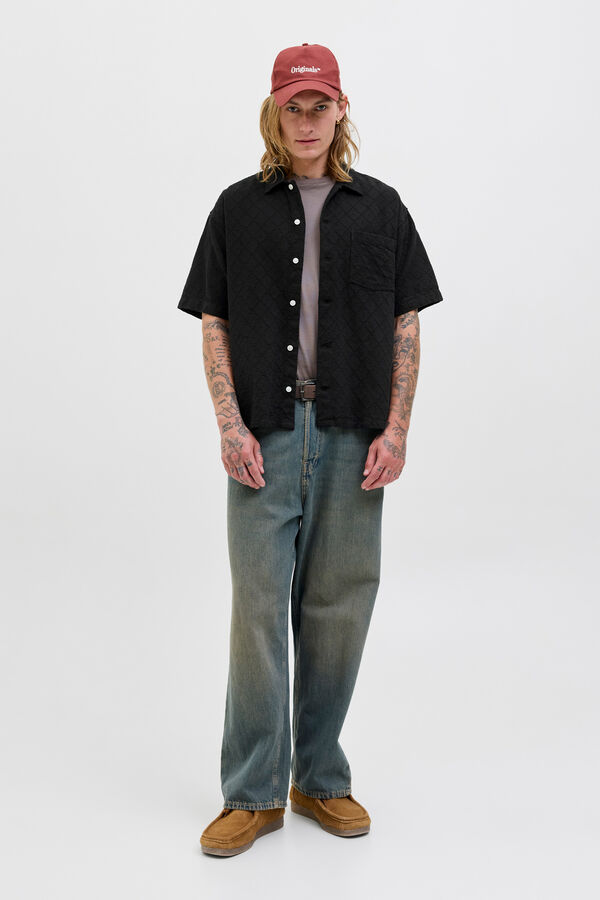 Jack & Jones Herren-Kurzarmhemd mit Textur Schwarz
