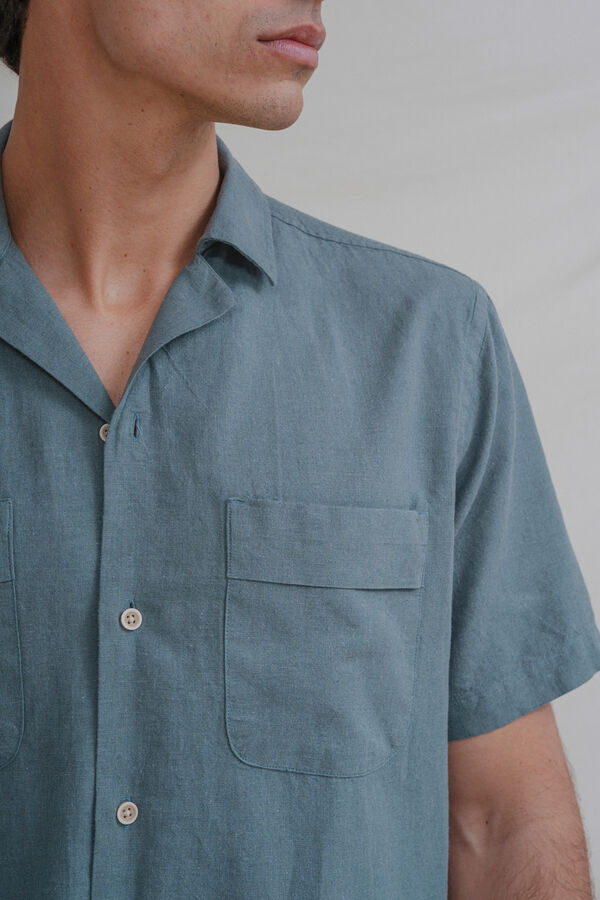 Celopman Linen short sleeve shirt green