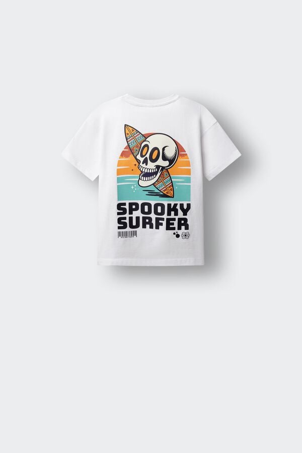 Springfield Kids T-shirt de manga curta com caveira surfista para menino bege