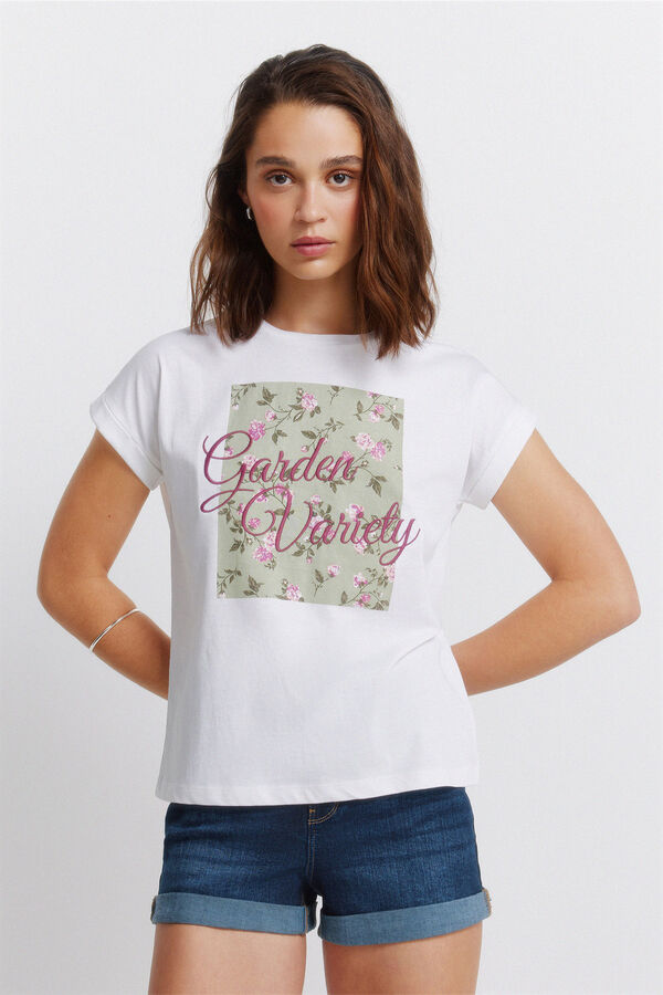 Springfield T-shirt &agrave; manches courtes sans manches &agrave; fleurs blanc