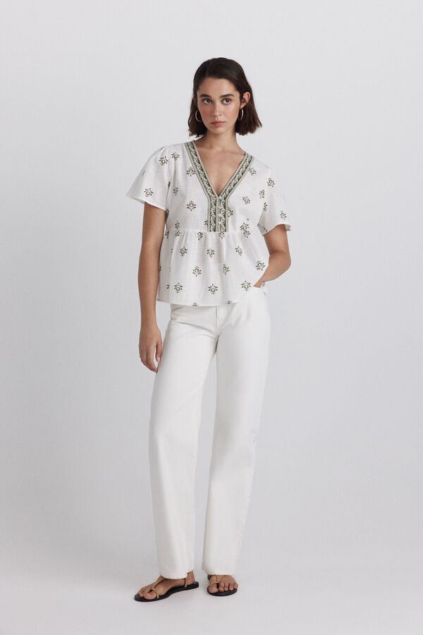 Springfield Peplum shirt with neckline details beige