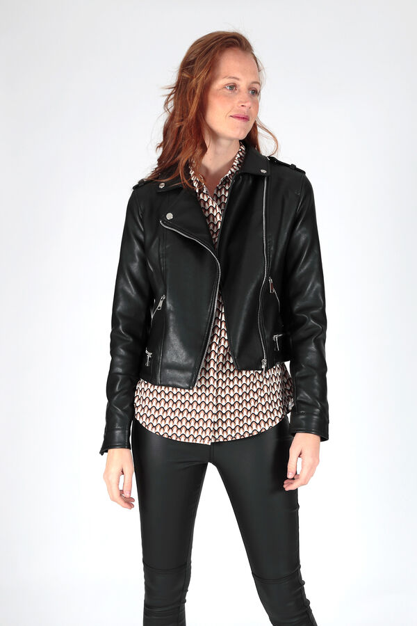 Springfield Faux leather jacket with lapels crna