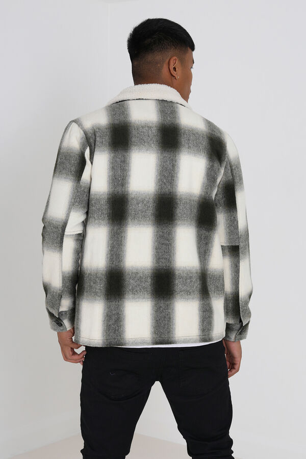 Springfield Checkered jacket with faux shearling grey