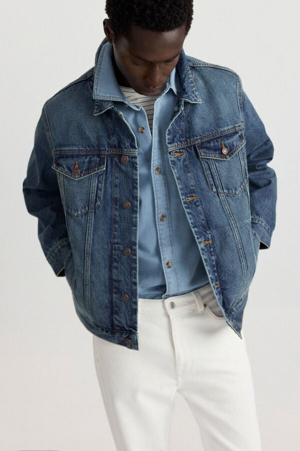 Springfield Overtinted medium wash denim jacket blue
