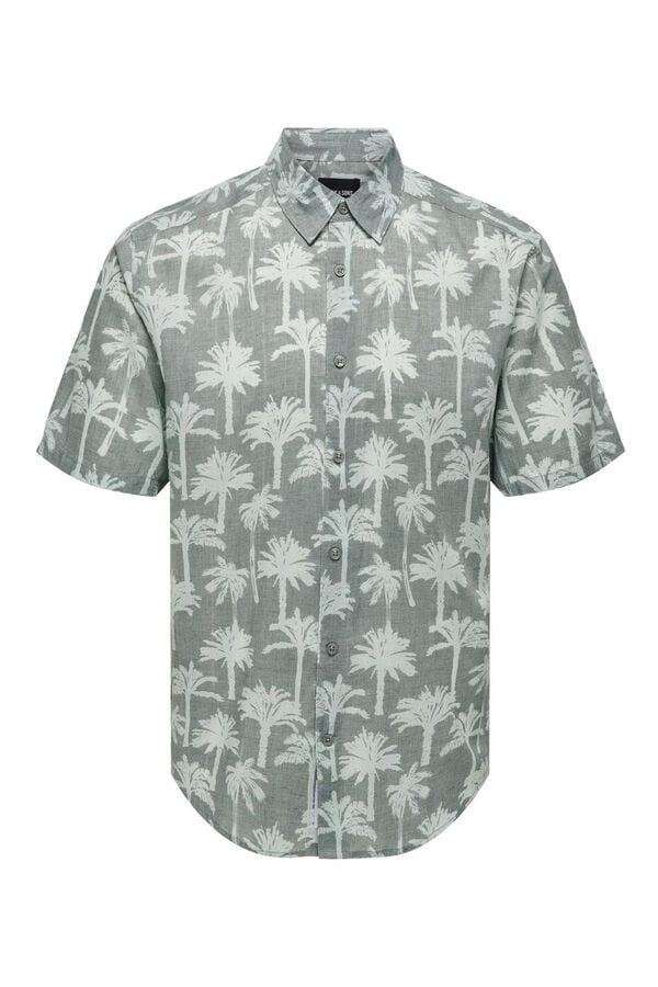 Springfield Kurzärmeliges Hemd Palmen grün
