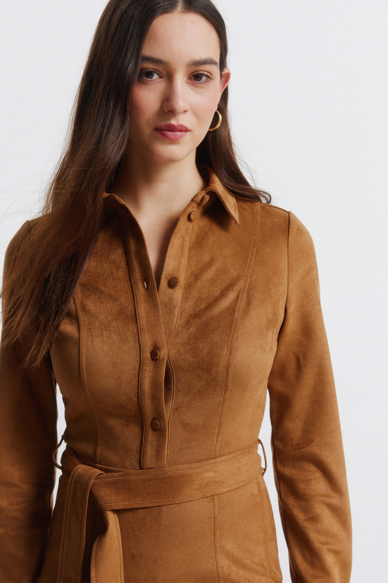 Springfield Vestido corto camisero antelina