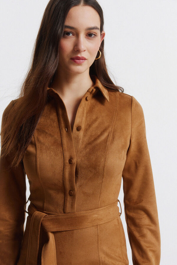 Springfield Robe chemise courte en daim nude