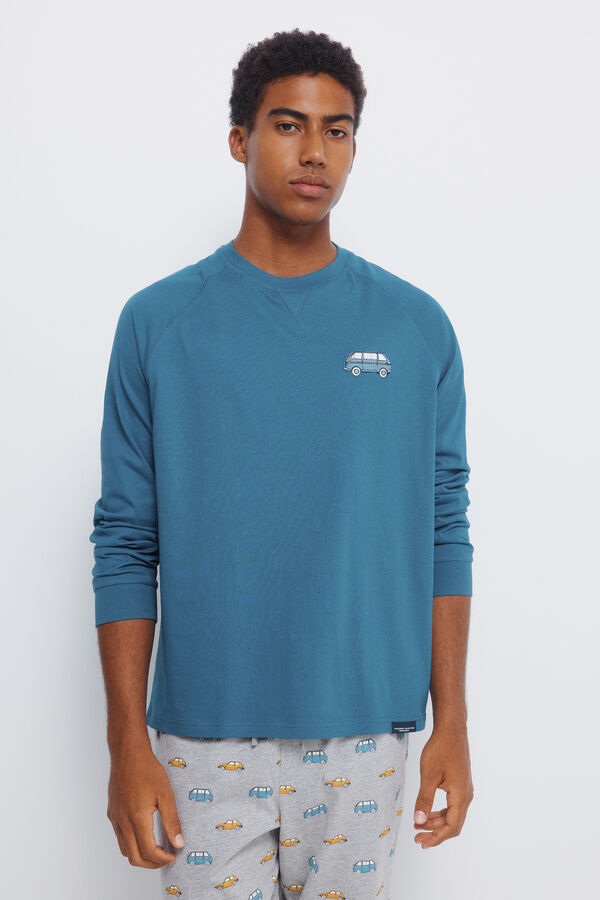 Springfield Long raglan sleeve long pyjamas with car trouser blue